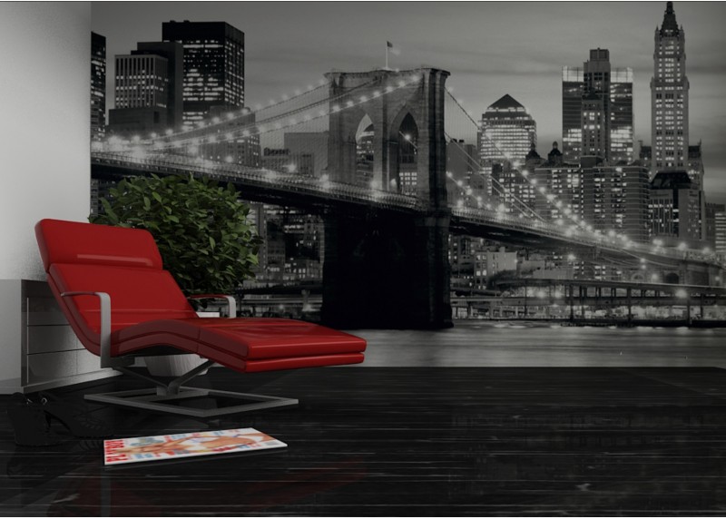 Černobílý Brooklynský most při západu slunce, AG Design, fototapeta ekologická vliesová do obývacího pokoje, ložnice, jídelny, kuchyně, lepidlo součástí balení, 360x270