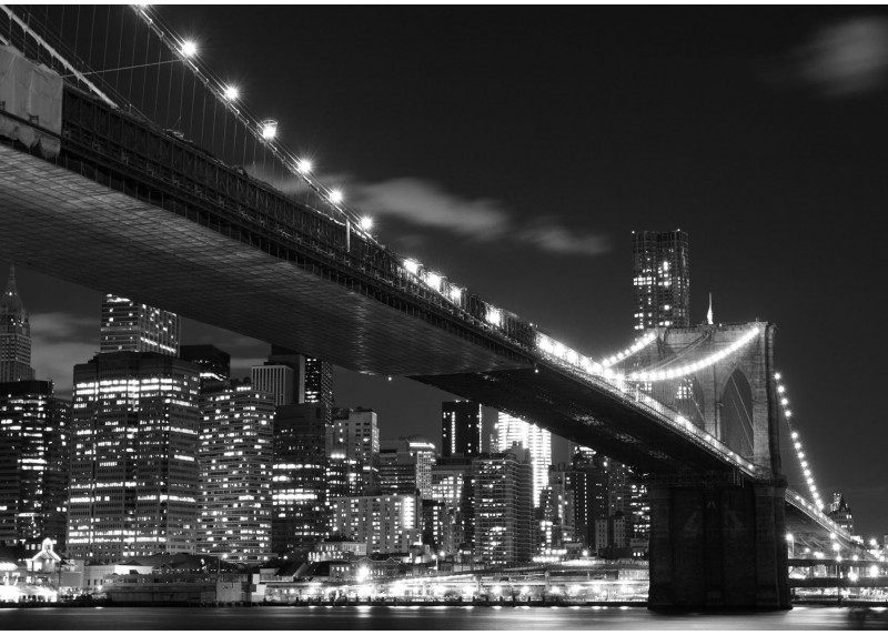 Brooklynský most v noci, AG Design, fototapeta ekologická vliesová do obývacího pokoje, ložnice, jídelny, kuchyně, lepidlo součástí balení, 360x270