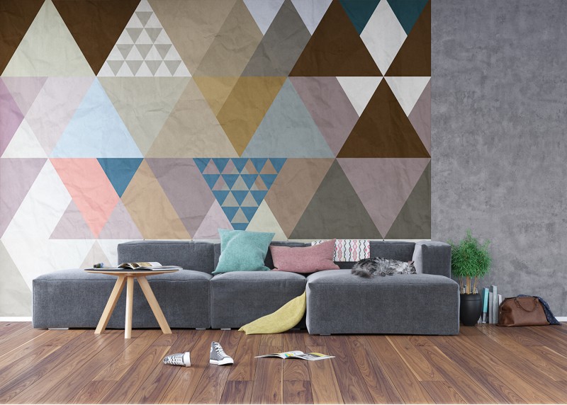 Abstrakce s barevnými trojúhelníky, AG Design, fototapeta ekologická vliesová do obývacího pokoje, ložnice, jídelny, kuchyně, lepidlo součástí balení, 360x270