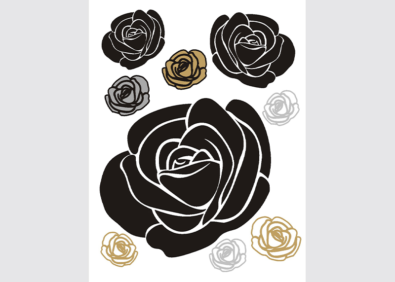 Samolepka na zeď,  AG Design, F 0488, Černé růže se zlatými a stříbrnými elementy, 65x85 cm