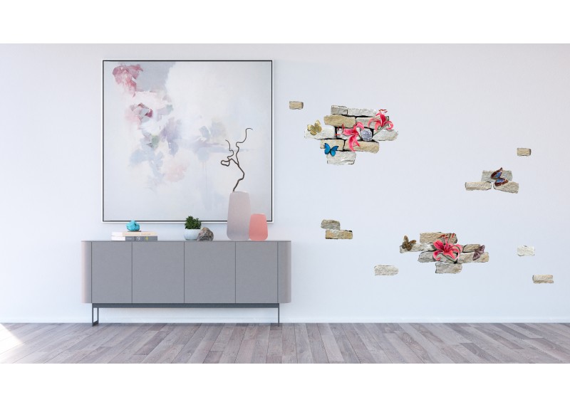 Samolepka na zeď,  AG Design, F 1021, Cihle a květiny, 65x85 cm