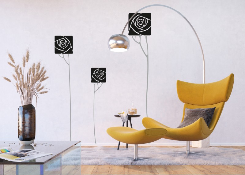 Samolepka na zeď,  AG Design, FL 0478, Černé abstraktní růže, 65x85 cm