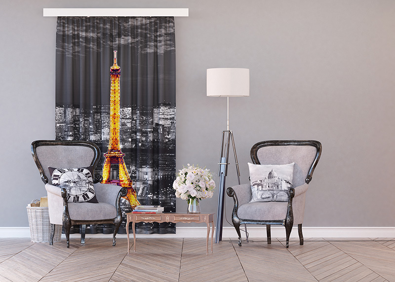 Paříž v noci, závěs AG Design, 140 x 245 cm, 1 díl, do kuchyně, obývacího pokoje, ložnice, FCPL 6500