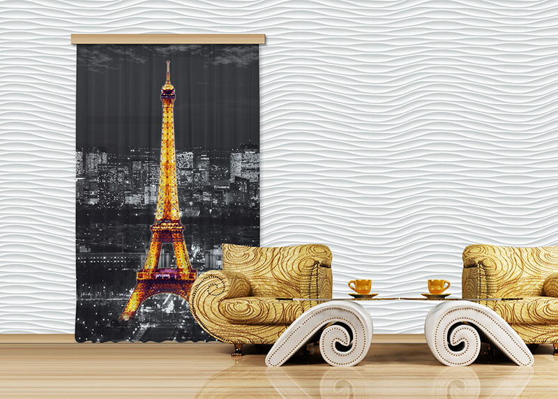 Paříž v noci, záclony AG Design, 140 x 245 cm, 1 díl, do kuchyně, obývacího pokoje, ložnice, FCSL 7500 