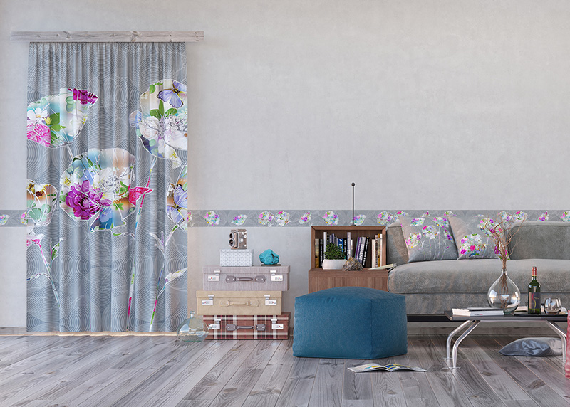 Květiny, záclony AG Design, 140 x 245 cm, 1 díl, do kuchyně, obývacího pokoje, ložnice, FCSL 7585