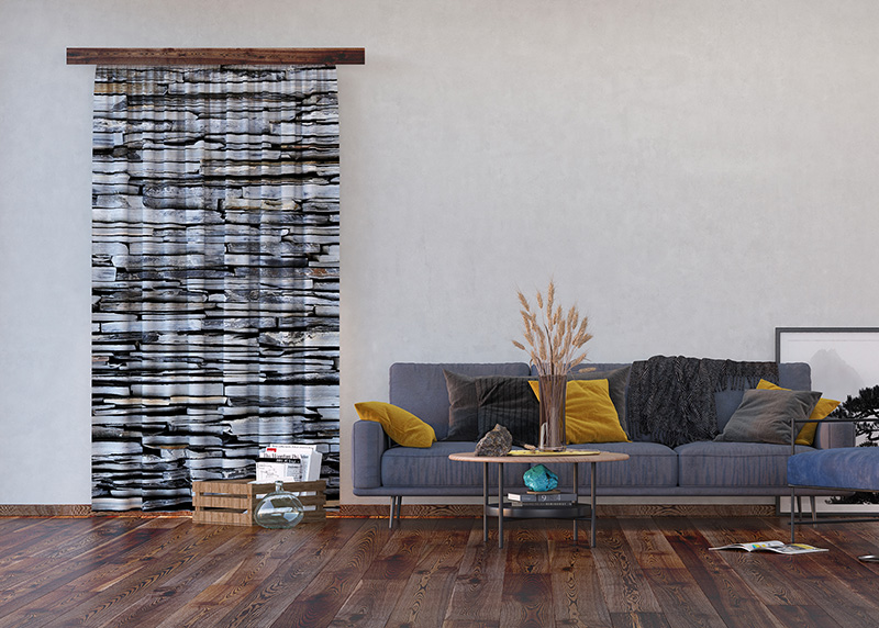 Kamenná zeď , záclony AG Design, 140 x 245 cm, 1 díl, do kuchyně, obývacího pokoje, ložnice, FCS L 7597