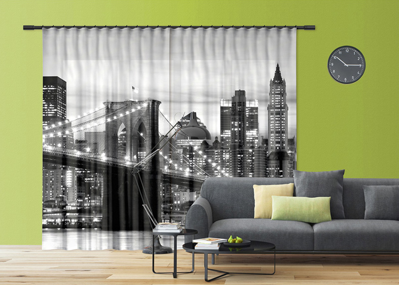 Brooklynský most, záclony, AG Design, 280 x 245 cm, 2 díly, do kuchyně, obývacího pokoje, ložnice, FCSXXL 7416