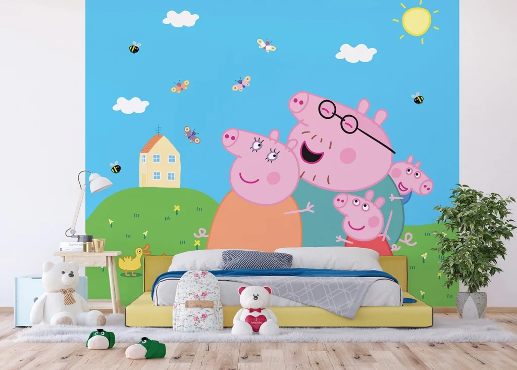 Dětská vliesová fototapeta na zed' Prasátko Peppa s Rodinou | 300 x 270 cm | DTD4P 5097