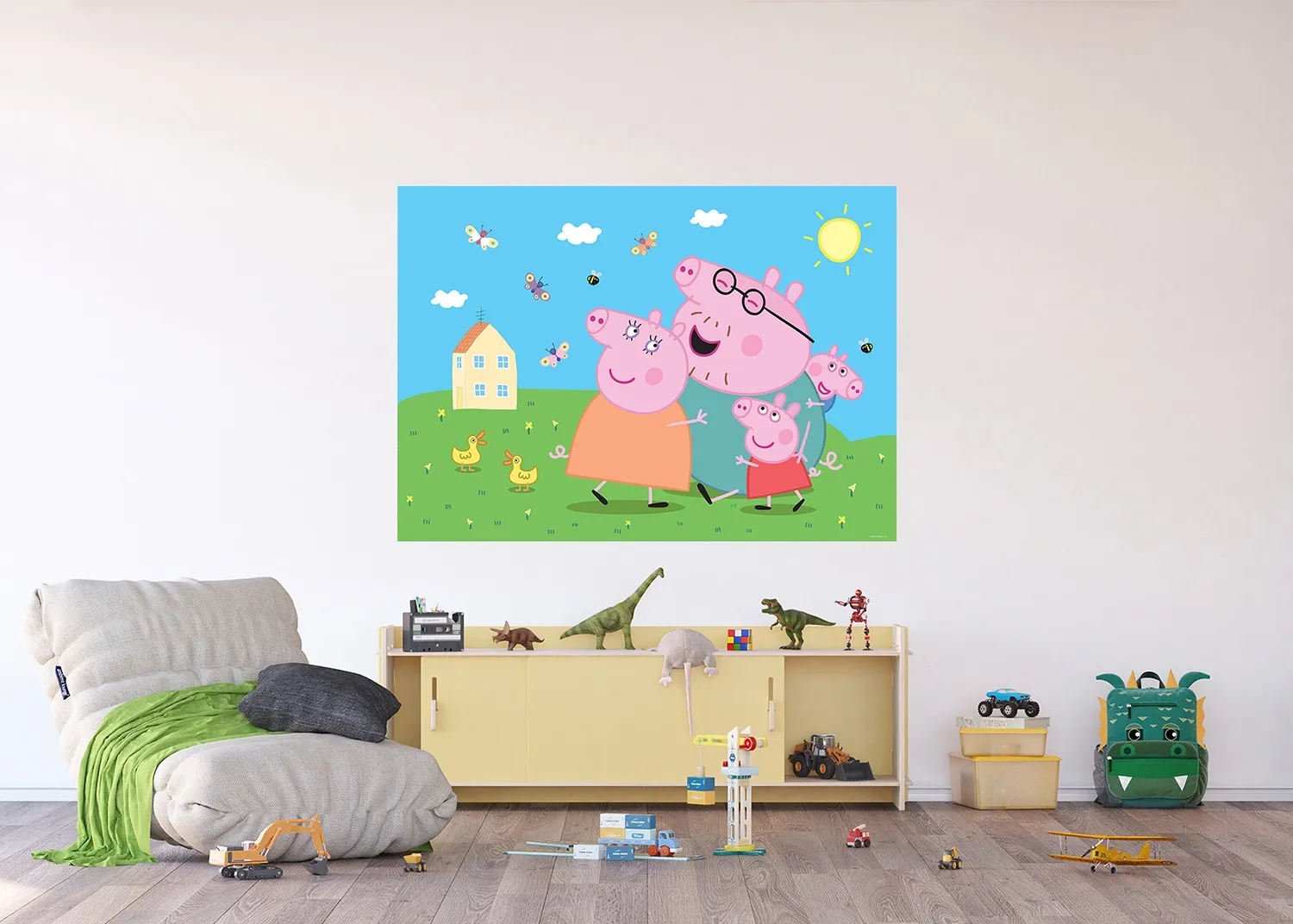 Dětská vliesová fototapeta na zed' Prasátko Peppa s Rodinou | 155 x 110 cm | FTDNM 5297