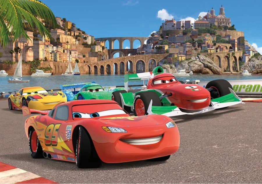 Cars závod v Itálii, Auta, Disney fototapeta do dětského pokoje, lepidlo součástí balení, 360x254 - Obrázek 1